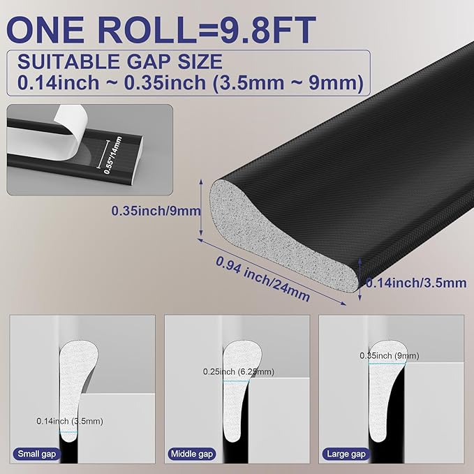 Weather Stripping Door Seal Strip, 118'' Foam Weatherstripping Window Sealer Winter, Soundproofing Self Adhesive Window Insulation Door Draft Stopper Gap Filler for Front Frame