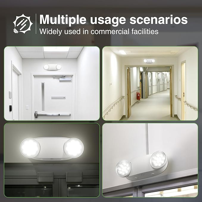 FREELICHT 12 Pack Emergency Lights for Business, with Battery Backup, Two Head Adjustable LED Emergency Lighting, UL 924 Certified,AC 120/277V