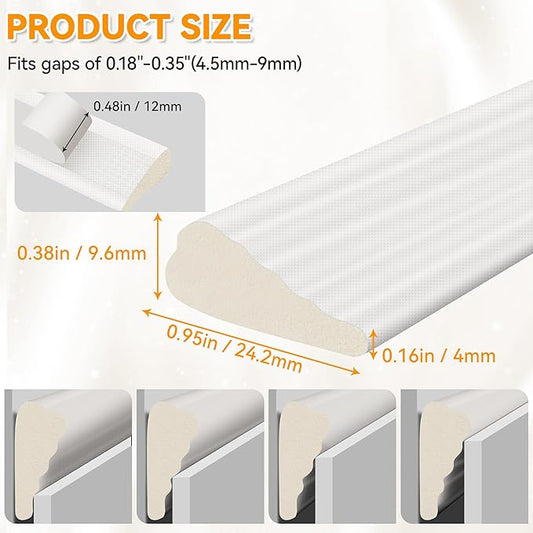 236" Wedge-Shaped Foam Window Seal Strip, Door Weather Stripping, Soundproof Front Door Frame Seal, Self-Adhesive Winter Insulation for Doors & Windows, Draft Stopper Gap Filler, White