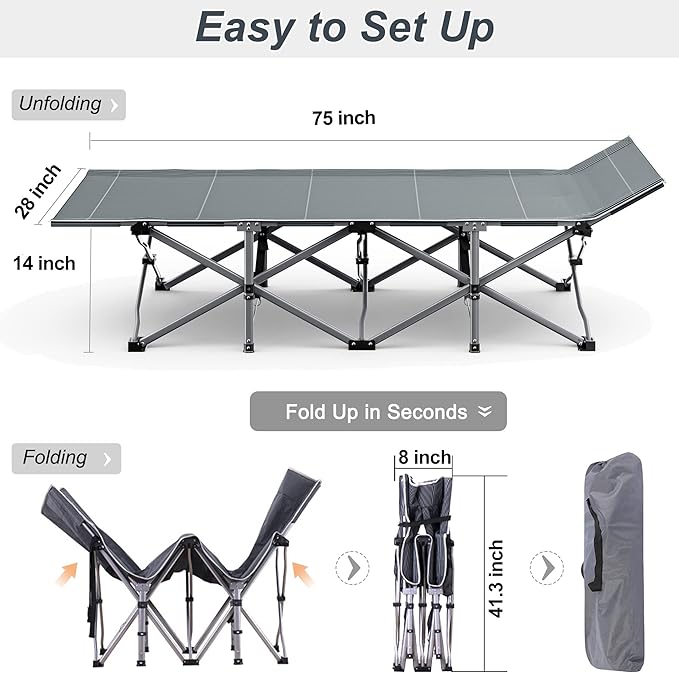 ABORON Heavy-Duty Folding Guest Bed for Adults, 500lb Capacity, Portable Extra Cot with 1253D Double Layer, Ideal for Indoor Guest Stays & Temporary Home Use