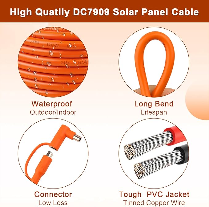 14AWG DC 8mm Extension Cable for Solar Panel 6FT,DC7909 Solar Panel Cable Female to Male with DC8020 Male Adapter Compatible with Aker,GZ Yeti,BLUETT,Jackery Portable Power Station - 6 Foot