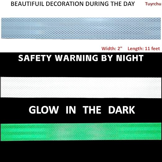 Glow in Dark Reflective Tape 2 inch Wide, Outdoor Waterproof High Visibility Safety Warning Reflector Sticker Strips (11 feet)
