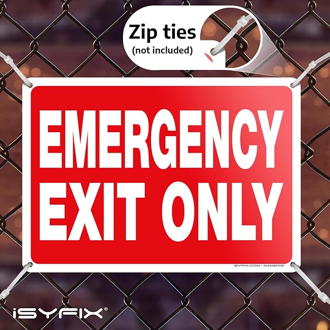 iSYFIX Emergency Exit Only Signs – 10 Pack 10x7 Inch – 100% Rust Free .040 Aluminum Signs, Laminated for Ultimate UV, Weather, Scratch, Water and Fade Resistance, Indoor and Outdoor