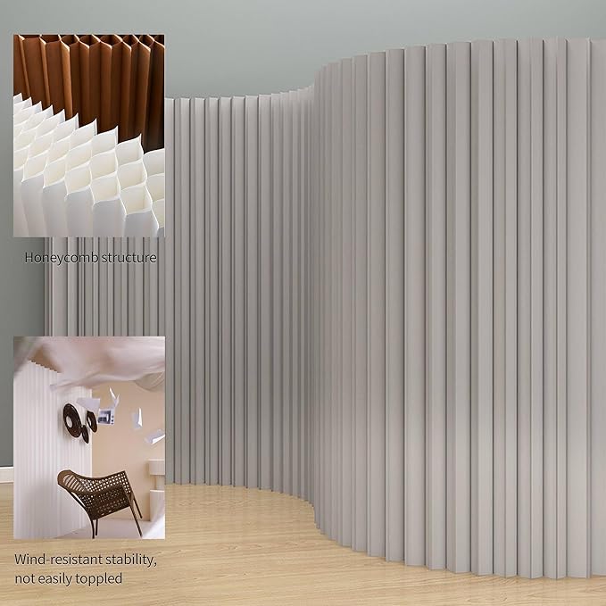 Paper Room Divider, Folding Privacy Screen Lightweight Stretchable Accordion Room Divider Wall, Portable Paper Wall Divide for Home, Office, Clothing Shop (Gray, L：158in x W: 17in x H：87in)