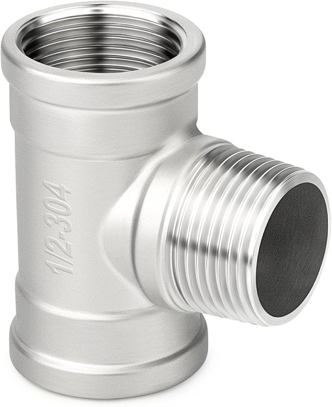 TAISHER 5PCS 304 Stainless Steel Tee Pipe Fittings, 1/2" NPT Female x 1/2" NPT Male x 1/2" NPT Female Pipe Fittings, Male Branch Tee