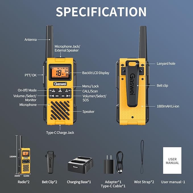 Walkie Talkies Long Range for Adults - G1Pro+ IP67 Waterproof Walkie Talkie Rechargeable Heavy Duty Two Way Radio with FM Radio, VOX, SOS& NOAA Weather Alerts (2 Pack)