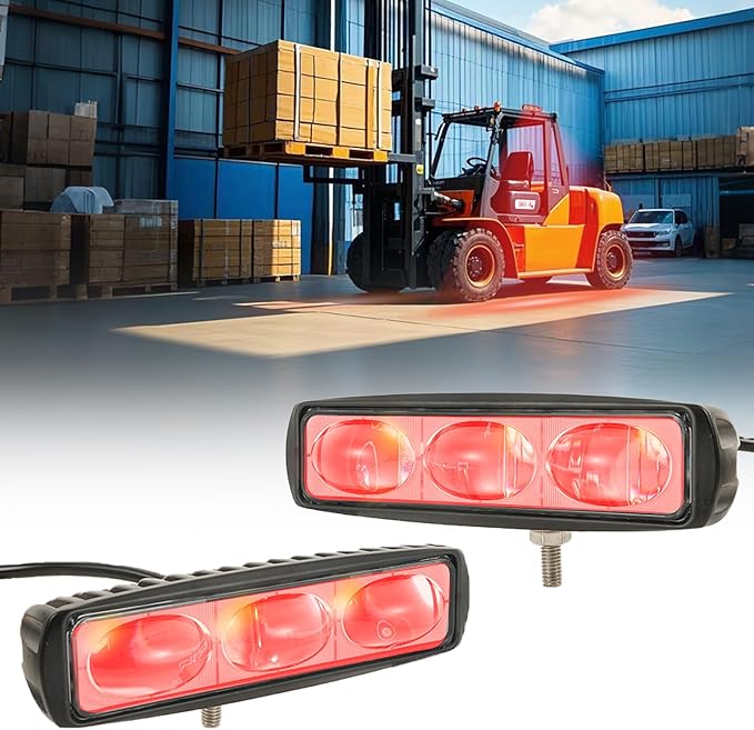 3-Lens High-Brightness Forklift Warning Light, Red LED Forklift Safety Light, 30W DC 12V-100V, Adjustable Beam & Easy Installation for AGV, Warehouse & Industrial Vehicles (2Pcs)