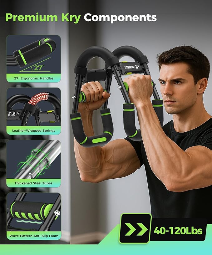 Twister Arm Trainer, Adjustable 5 Resistance Levels (40-130 lbs) Chest & Arm Workout Equipment for Men & Women, Ergonomic Home Gym Strength Trainer with Anti-Slip Handles & Carry Bag