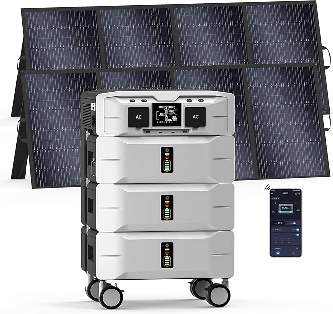 IEE 7680Wh Solar Generator SP5000 with 2x400W Solar Panel, 120/240V Power Station 5000W(Peak 9000W) AC Output, Expandable Capacity, Portable LFP Battery Generator for Home Use, Power Outages, RVs