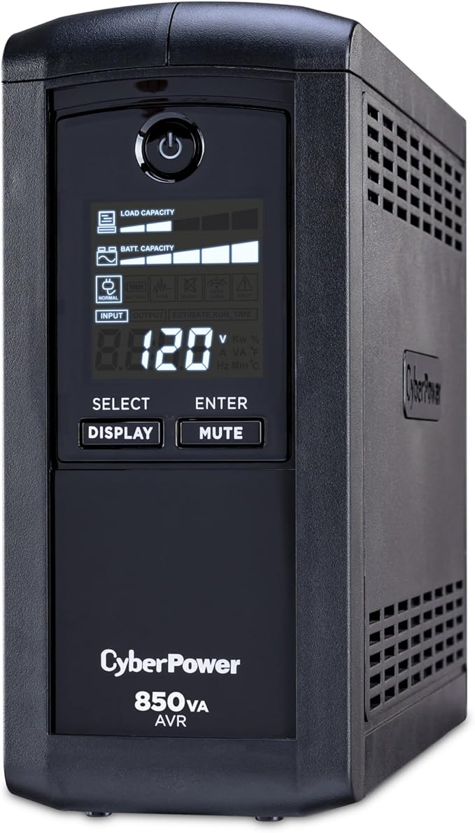 CyberPower CP850AVRLCD Intelligent LCD UPS Battery Backup and Surge Protector, 850VA/510W, 9 Outlets, AVR, Mini-Tower, UL Certified