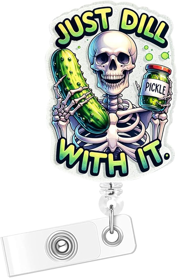 Just Dill Retractable Badge Reel, ID Badge Holder with Alligator Clip, Glitter Acrylic Nurse Badge Buddy (Just Dill)