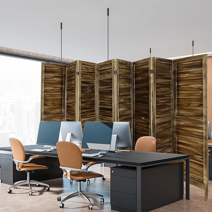 ECOMEX 8 Panel Wood Room Divider 5.6ft.Tall Folding Privacy Screen Panels, Panel Reinforced Room Divider Wall, Divider for Room Separation, Partition Room dividers (Dark Brown)