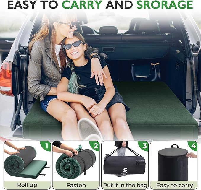 Kingfun 3 Inch CertiPUR-US Memory Foam Camping Mattress, Waterproof Roll up Sleeping Pad for Adults, Comfortable Thick Floor Sleeping Mats for Car Truck Tent with Removable Travel Bag