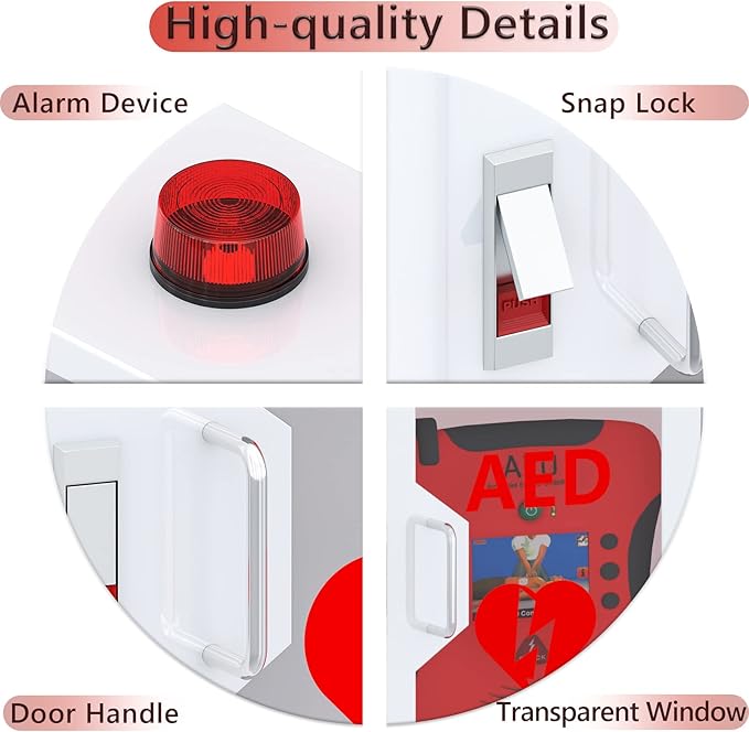 AED Defibrillator Wall Mounted Cabinet, Steel Storage Cabinet with Alarm and Light, AED Cabinet fits All Brands Cardiac Science, Zoll, AED Defibrillator, Physio-Control, 14.2 x 7.8 x 15.7 Inch