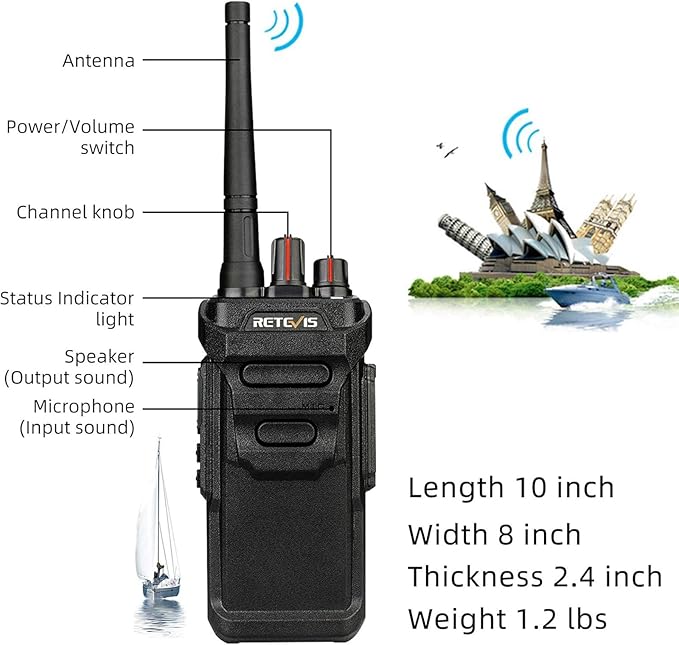 Retevis RT48 Waterproof Walkie Talkies with Earpiece,Professional/Business 2 Way Radio,Heavy Duty Two Way Radio,Six-Way Charger,IP67,VOX,SOS Alarm,1200mAh,for Outdoor Restaurant Hotel School(6 Pack)