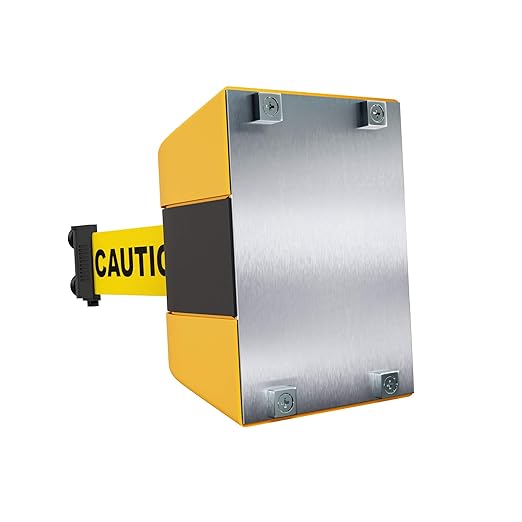 Crowd Control Warehouse - CCW Series WMB-230 Magnetic Wall Mount Retractable Belt Barrier - 30 Foot, Caution Do Not Enter Belt with Yellow ABS Case