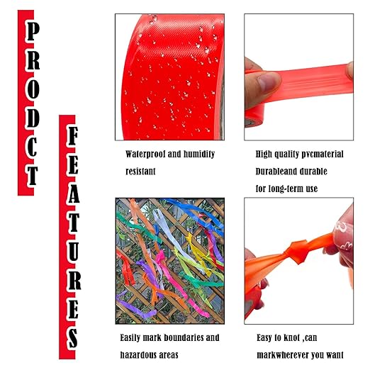 10 Pack Red Flagging Tape, Non-Adhesive Plastic Ribbon Neon Marking Roll, 1inch*2000ft, Marking Tape for Tree Marking, Hunting, Boundaries and Hazardous Areas,Trail Marking