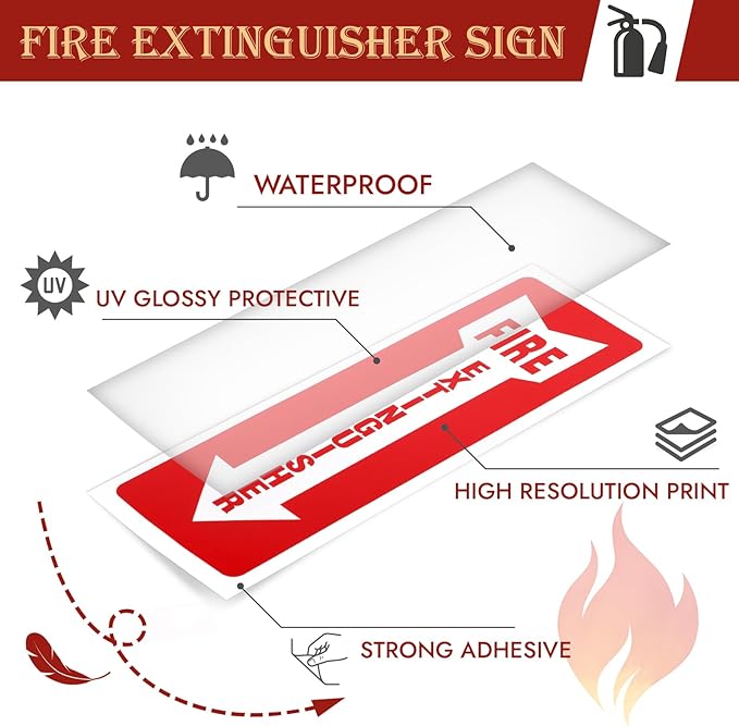 Fire Extinguisher Signs, 15 Pack 4x12 Inch Fire Extinguisher Signs for Home Business, Strong Self Adhesive Safety Sticker Sign, UV Protected, Weather, Indoor & Outdoor