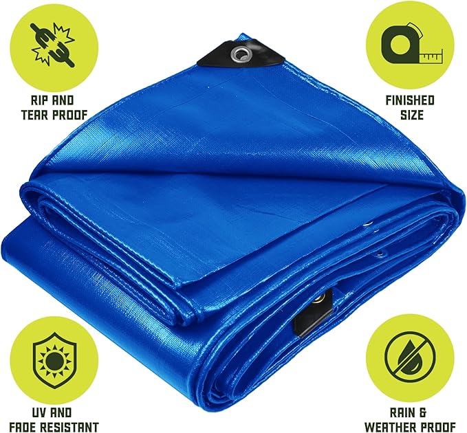 Core Tarps Heavy Duty 8 Mil Tarp Cover, Waterproof, UV Resistant, Rip and Tear Proof, Poly Tarpaulin with Reinforced Edges for Roof, Camping, Patio, Pool, Boat. (Blue 18′ X 24′)