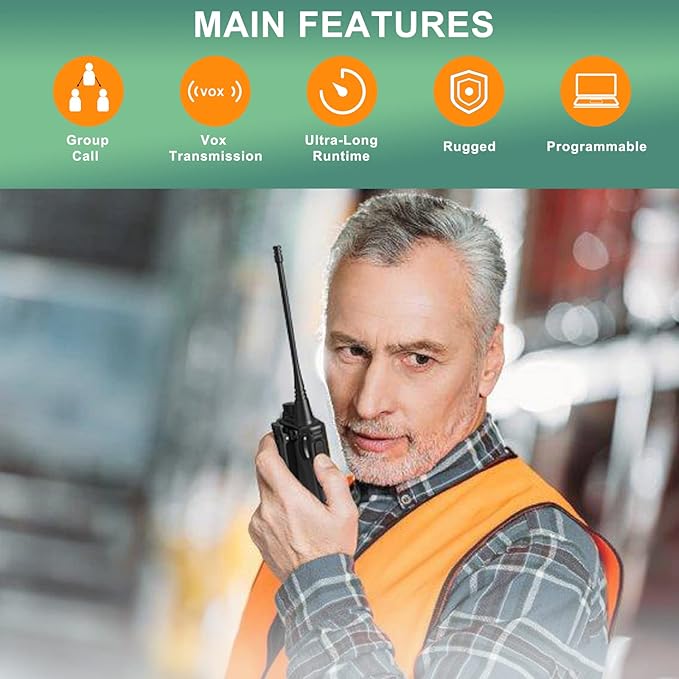 SAMCOM Long Range Two Way Radios Rechargeable 2 Watt, 3000mAh High Power 2 Way Radios Handheld UHF Programmable Walkie Talkies for Adults, Group Call for Business Construction Warehouse, 1 Pack