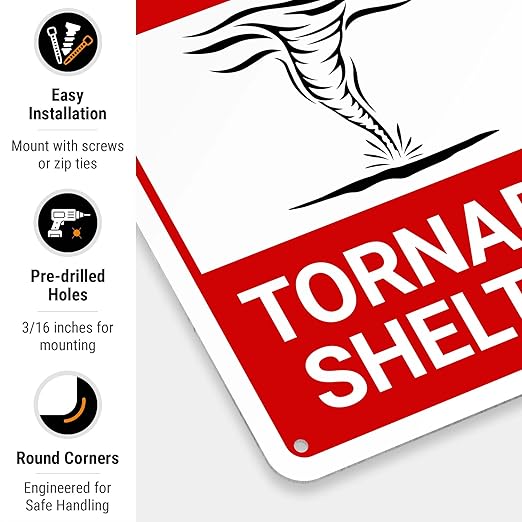 Safe Area Tornado Shelter Sign, 10x7 Inches, Rust Free .040 Aluminum, Fade Resistant, Made in USA by Sigo Signs