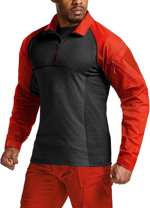 CQR Men's Combat Shirt Tactical 1/4 Zip Long Sleeve Military BDU Shirts Camo EDC Top with Pockets