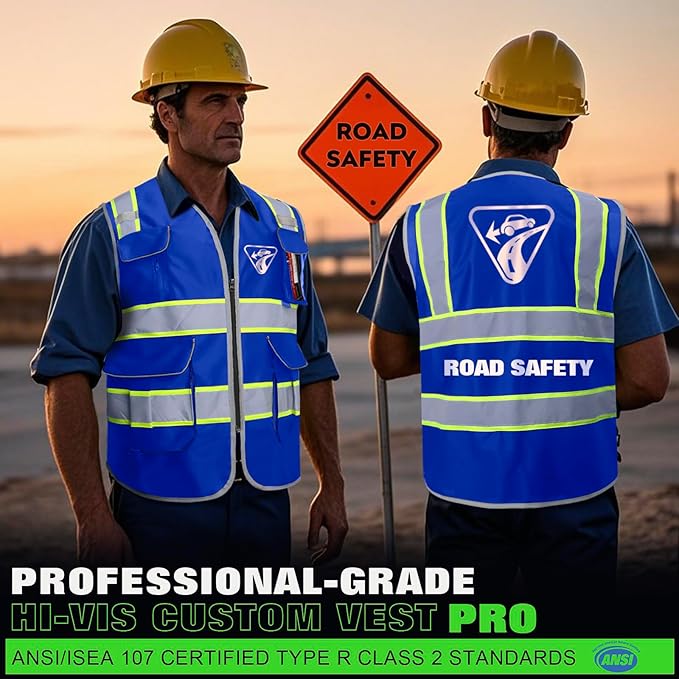 BeautyWill 10 Pack Custom Logo Safety Vest ANSI Class 2 High Visibility Reflective Vest Personalized Construction Vest Bulk