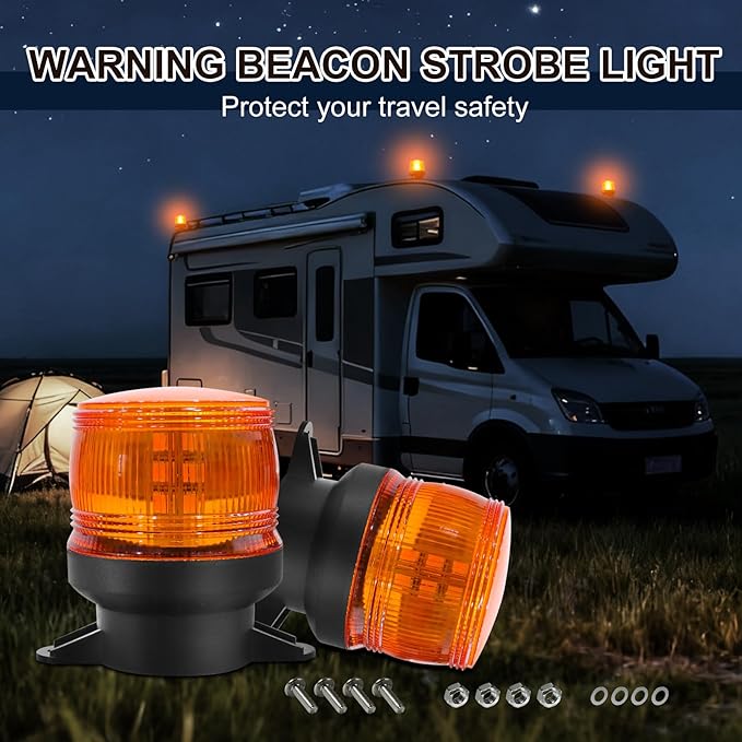 2PCS LED Warning Beacon Lights, 30 LED Amber Mini Flashing Strobe Lights, Emergency Caution Safety Warning Lights for Trucks, Vehicles, Forklift, Postal Car, Tractor, Golf Carts, ATV, Tow, UTV