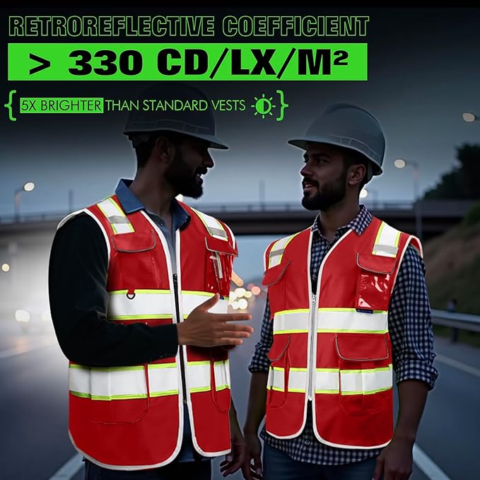 BeautyWill 10 Pack Custom Logo Safety Vest ANSI Class 2 High Visibility Reflective Vest Personalized Construction Vest Bulk