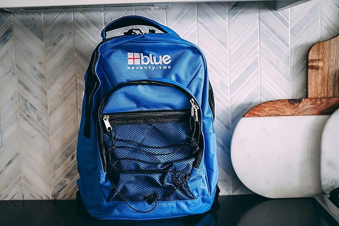 Family 4 Pack - Blue Seventy-Two Standard 72 Hour Emergency Backpack Survival Kit for 1 Person | Survival Kit for Wildfires, Earthquake, Tornado, Hurricane, and Other Emergencies