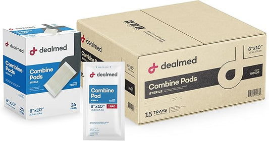 Dealmed Abdominal Combine Pads 8"x10" (360-Case) Sterile Individually Wrapped, ABD Pads, Absorbent, Non Adherent for Wound Care, Drainage, First Aid, 24/Box (Case of 15)