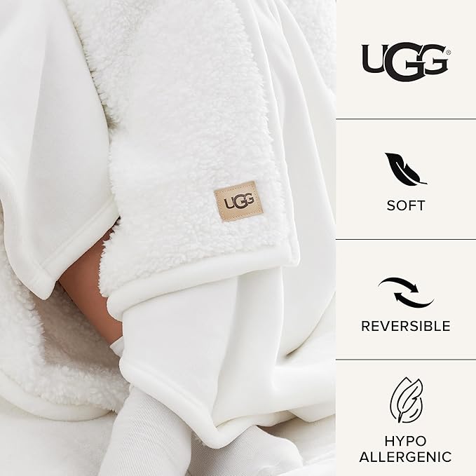 UGG Nita King/California King Blanket Fleece Fluffy Reversible Soft Fuzzy Bedding Cozy Plush Warm Oversized Blanket Machine Washable Bedroom Decor for Big Couch or Bed, 110-inch x 90-inch, White Snow