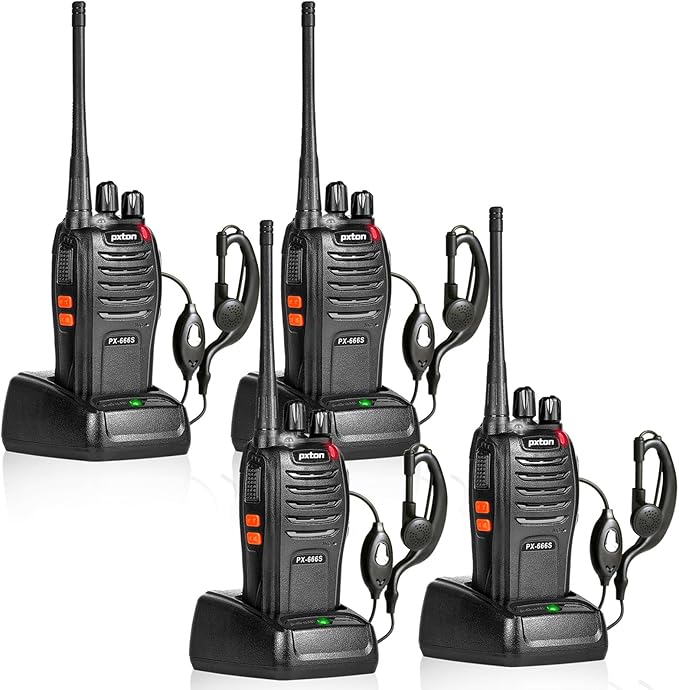 pxton 666S walkie talkies Long Range Rechargeable for Adults with Headphones and Li-ion Battery,2 Way radios has VOX/Noise Reduction/TOT/Flashlight/Monitoring/Scan Function（4 Pack）