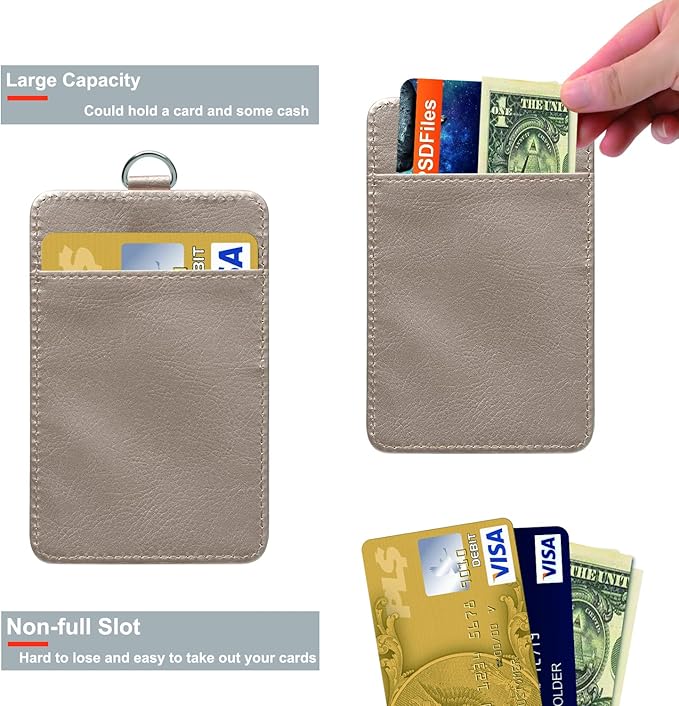 PU Leather ID Badge Holder, Life-Mate ID Badge Holder with 1 Clear ID Window 1 Credit Card Slot and PU Leather Lanyard for Badge Credit Cards College ID Cards in Blonde