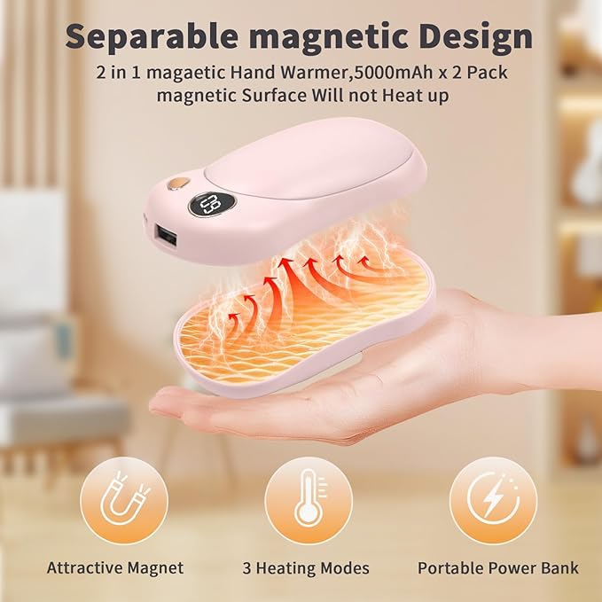 Hand Warmers Rechargeable 2 Pack, 10000mAh Electric Hand Warmers, Reusable Portable Pocket Heater, LED Display & 3 Levels, Gifts for Christmas, Outdoor, Golf, Travel, Hunting, Camping