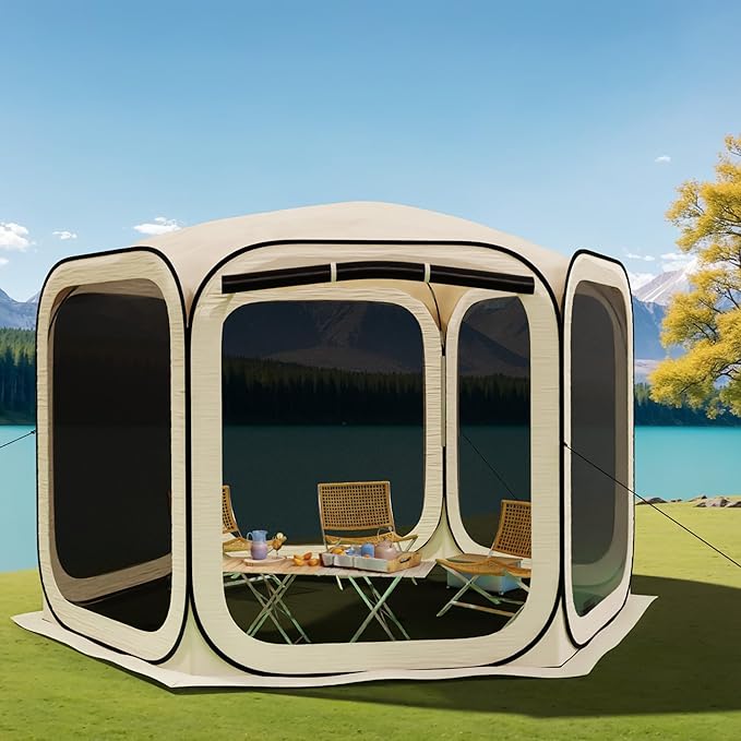 HOOYEAH Pop-up Screened Tent, Instant Screen House Portable Screen Room Canopy Outdoor Gazebo with Mosquito Net for Patio, Backyard, Garden and Outdoor Activities, 12x12
