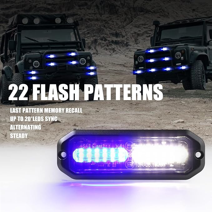 WINECO Blue/White 8pcs Ultra Slim LED Emergency Strobe Police Lights, Surface Mount Grill Grille Hazard Safty Warning Flashing Light for Volunteer Trucks Vehicles