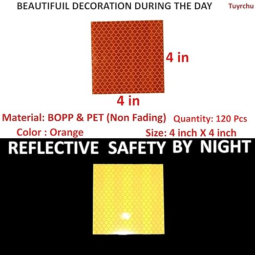 Orange Reflective Stickers 4 inch X 4 inch, Outdoor Waterproof High Visibility Warning Safety Adhesive Reflector Tape (120 Pcs)