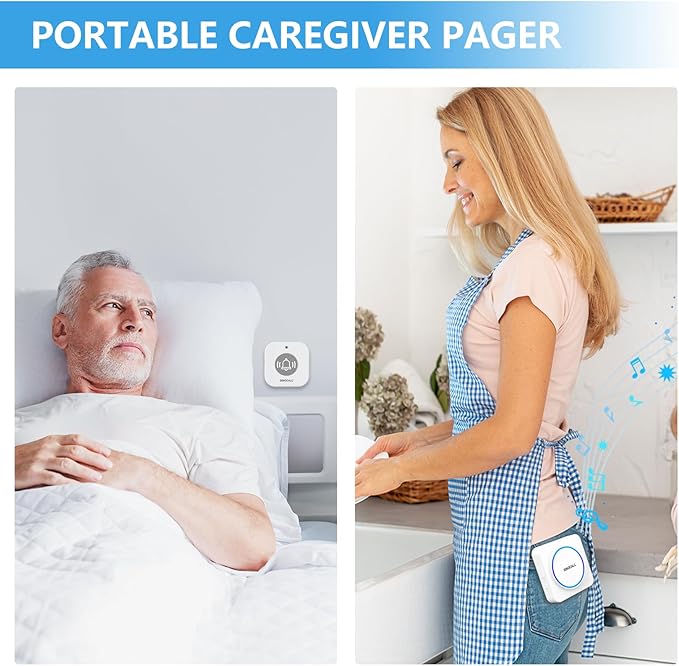 SINGCALL Wireless Portable Caregiver Pager Panic Alarm System Personal Alarm for Elderly/Kids/Pregnant/Patients Alert Call Button with Detachable Lanyard 2-Pack Emergency Call Buttons