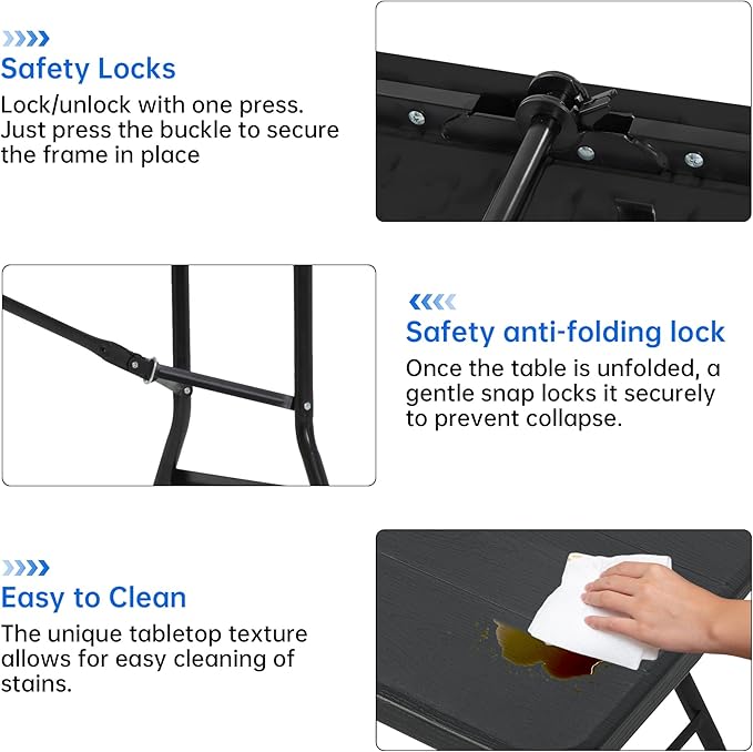 Folding Picnic Table Set with 2 Benches, 6 ft Camping Table Chair Set, 3-Piece Folding Furniture for Indoor or Outdoor Use, W/Handle and Safety Locks,Smooth Tabletop, Black