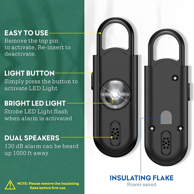 Personal Safety Alarm for Women Girls, 130dB Loud Siren + LED Light, Stylish Keychain, Easy-Pull Emergency Self-Defense for Night Safety, Running, Travel, College Students & Stocking Stuffer Gifts