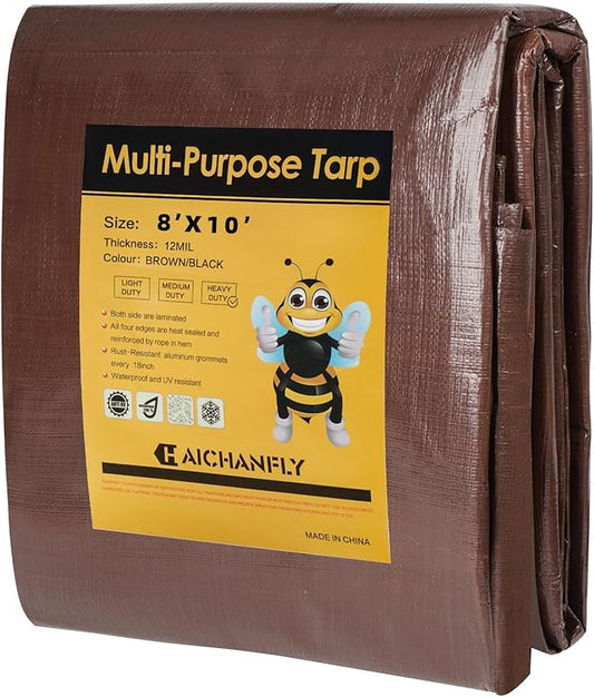 Heavy Duty Double-Sided Waterproof Poly Tarp 8x10 Feet 12mil Thick Polyethylene Tarps, Perfect for Outdoor Use, Plastic Cover & Mat for Tent Camping Storage Boat Bikes Vehicles