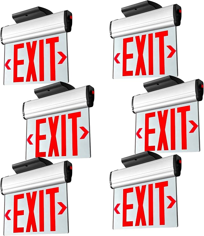 Red Led Edge-Lit Exit Sign, Aluminum Housing Double-Sided Mirrored Rotating Acrylic Plate, UL Damp Location Listed, Hardwired Emergency Exit Signs For Business, Top/Side/Wall Mount(Canopy Included)