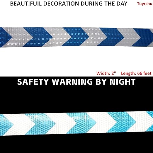 Reflective Tape Blue and White 2 inch X 66 feet X 10 Rolls, Outdoor Waterproof Hazard Conspicuity Warning Marking Tape
