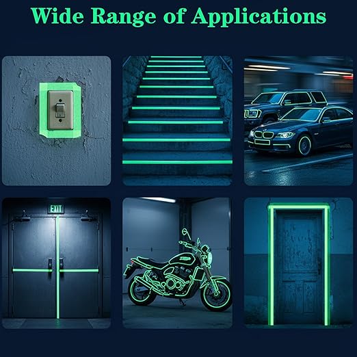 Glow in The Dark Tape, 0.5Inch x 33FT High Adhesion Waterproof Fluorescent Safety Tape, Luminescent Emergency Roll Safety Egress Markers for Stairs Bikes Outdoor Gear Walls Exit Sign Halloween DIY