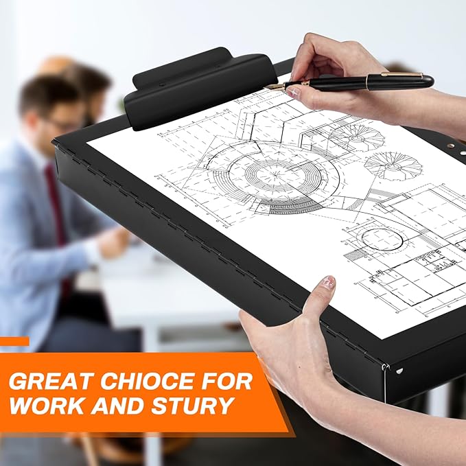 1 Pcs 11 x 17 Inch Aluminum Clipboard with Storage Metal Clipboard High Capacity Clip for Student Teacher Nurse, Black