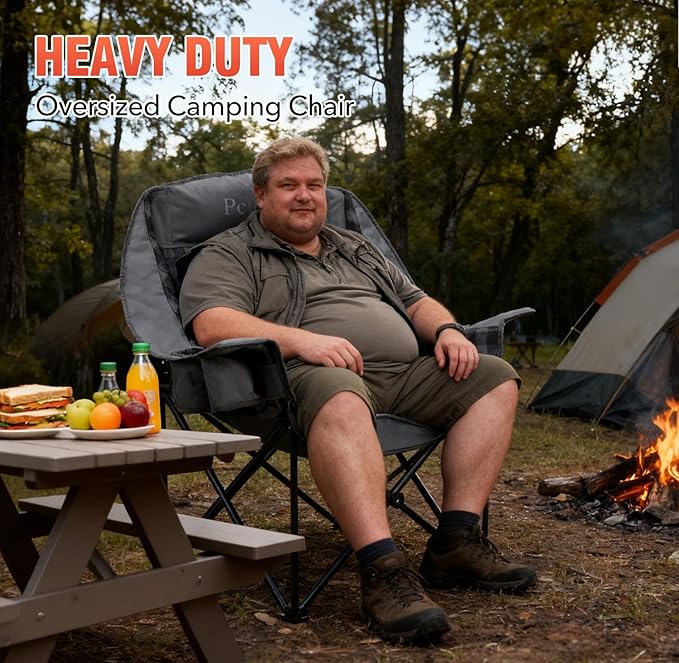 2 Pack Oversized XL Camping Chair for Adults, Heavy Duty Padded Folding Camp Chairs with Cup Holder, Supports 500lbs, Large Outdoor Widen Comfy Lawn Chairs for Tailgating Sports Beach Yard