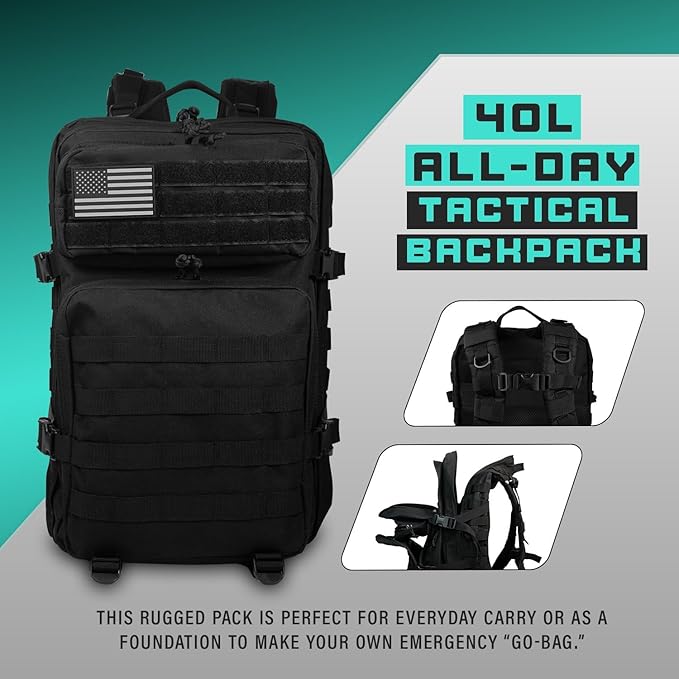 MODERN NEEDS 40L Tactical Backpack | Heavy Duty Military Backpack for Men | Molle Tactical Bag with 7 Compartments | Assault Pack Daypack | Outdoor Camping, Hiking, Survival, Gym, Travel – Black