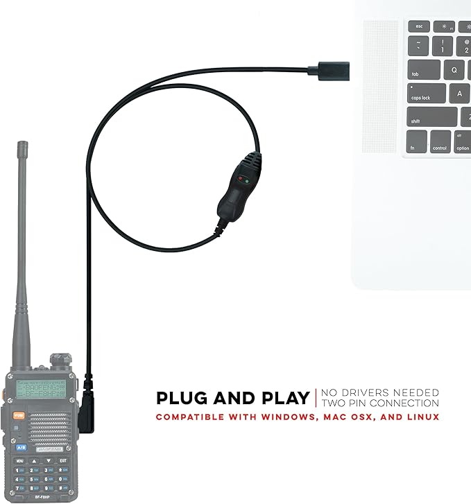 BTECH PC03 USB-C Programming Cable – FTDI Chipset for Baofeng & Kenwood K1 2 Pin Two-Way Radios | Compatible with Windows, Mac, and Linux | Easy Plug-and-Play Chirp Programming