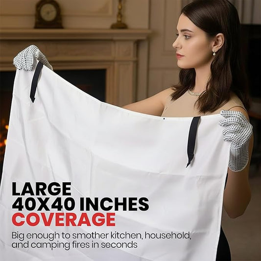 Emergency Fire Blanket 40x40 Inch - 6 Pack Fiberglass Fireblanket with Hook & Gloves | Fire Safety Blanket for Kitchen, Home, Garage, Camping